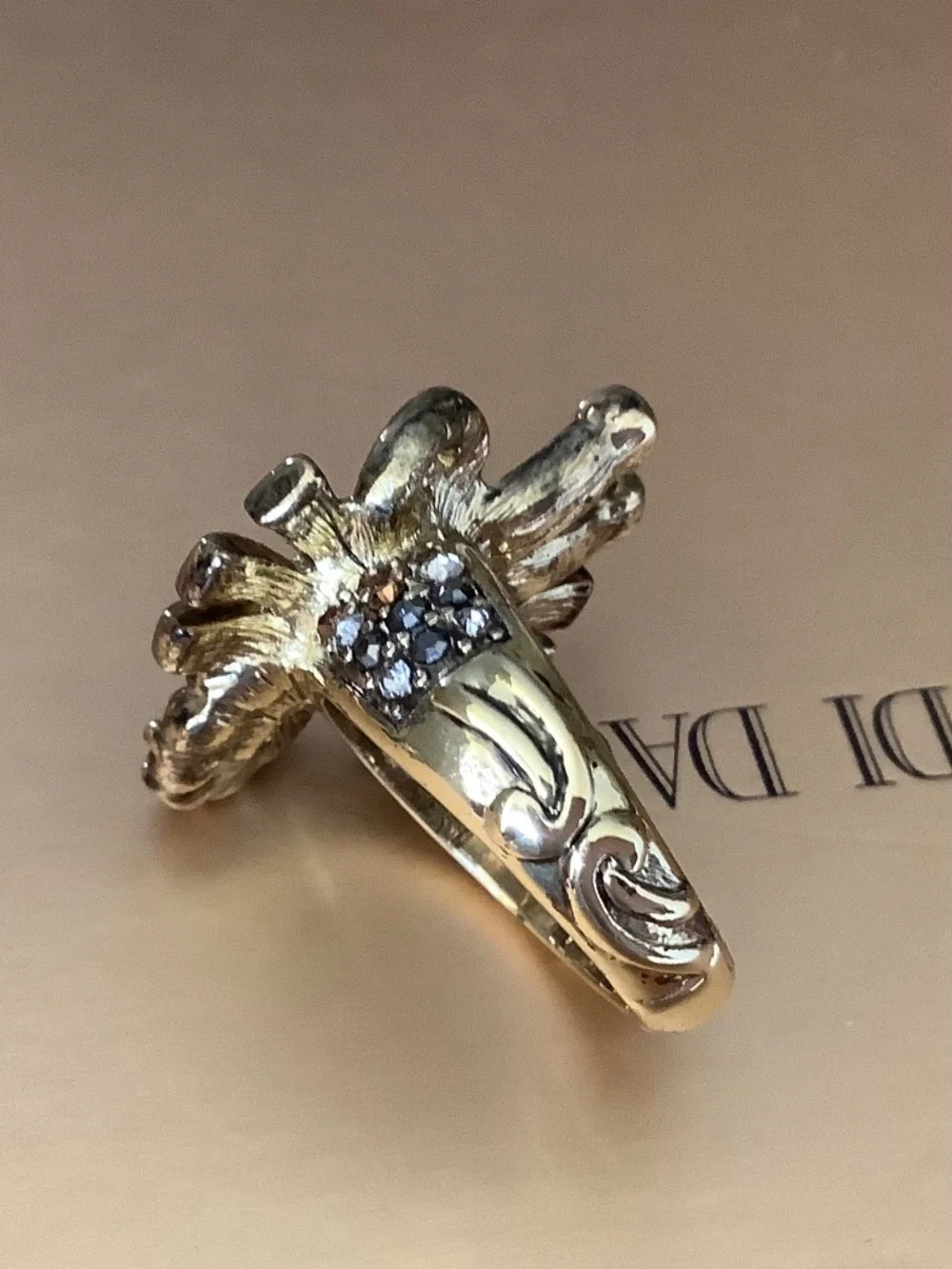 HEIDI DAUS French Ribbon Crystal Art Deco Bow Ring & Earrings Smoked Topaz SZ 9